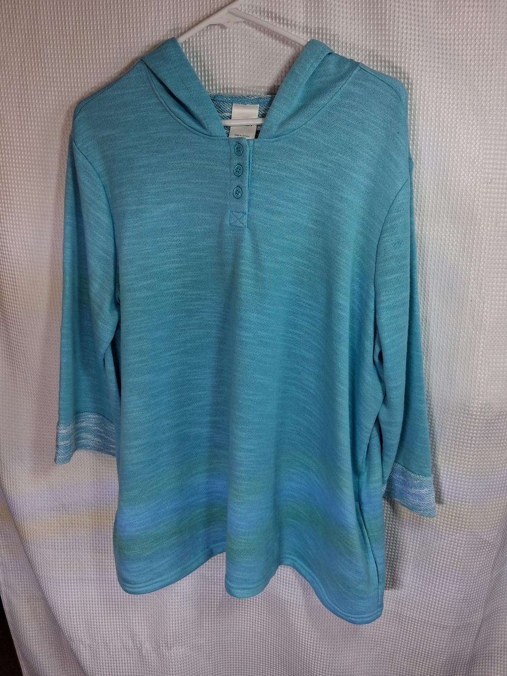 Blair Woman's Space-Dye Knit Hoodie Tunic Top Blue Teal